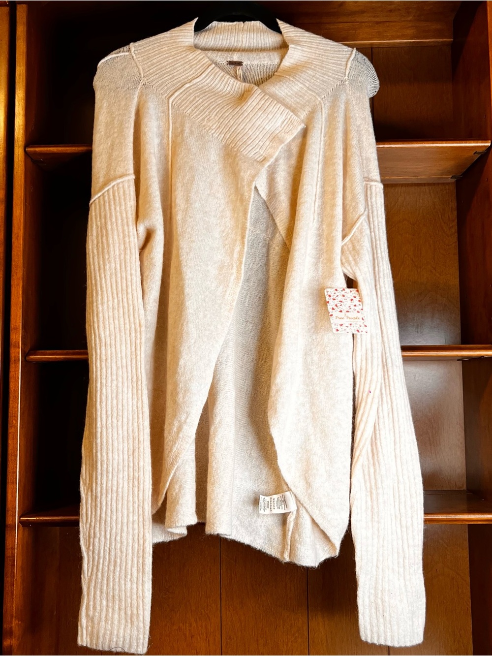 Free People Cascade Cardi Cream Asymmetric Ribbed Sleeve Sweater New W/Tags